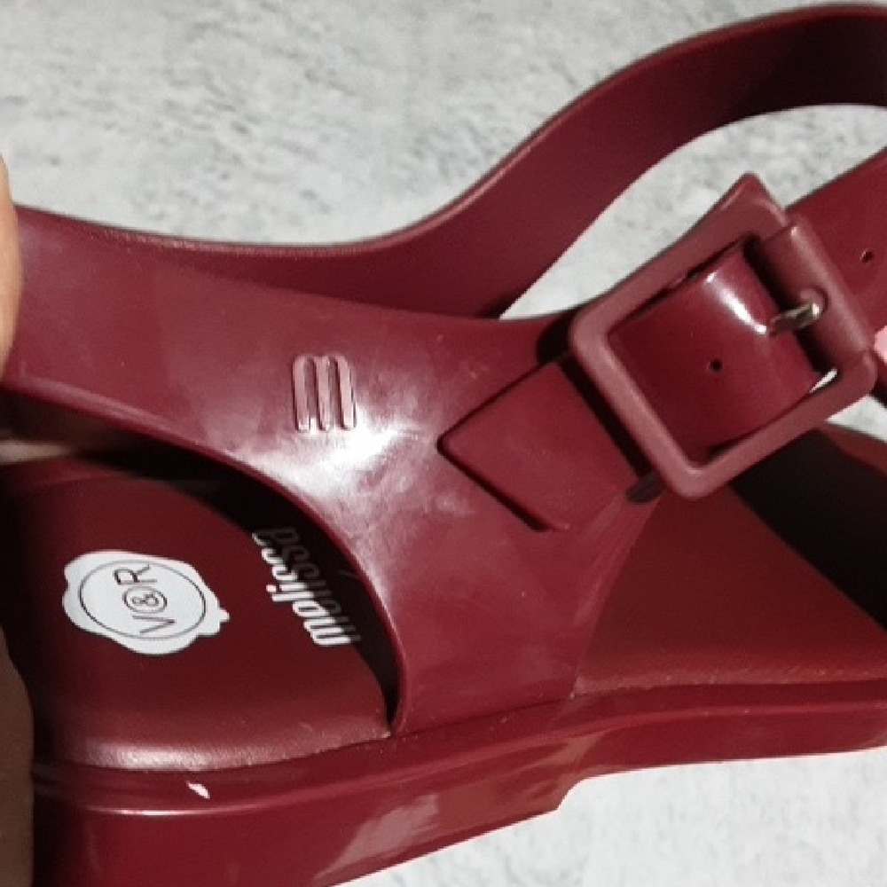MELISSA  Sandals Size 8 with Pink Bow and BURGUNDY  Straps - Picture 3 of 12